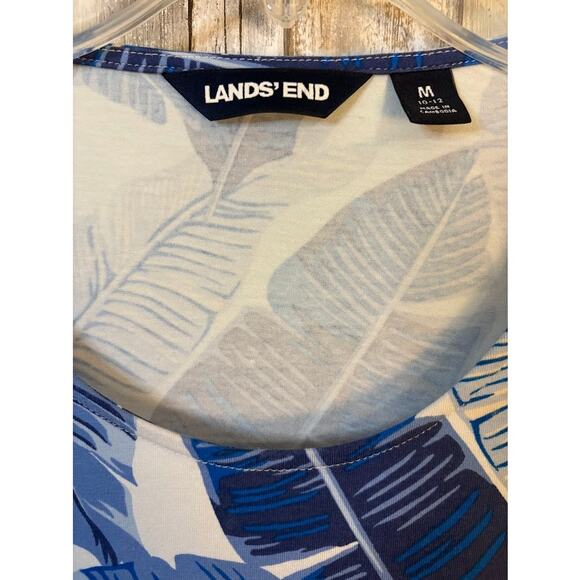 Lands' End Blue Leaf Print Tie Waist Dress - Medium - Picture 5 of 10